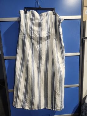 Roaman's Strapless White Dress with Blue Vertical Stripes Size 22W